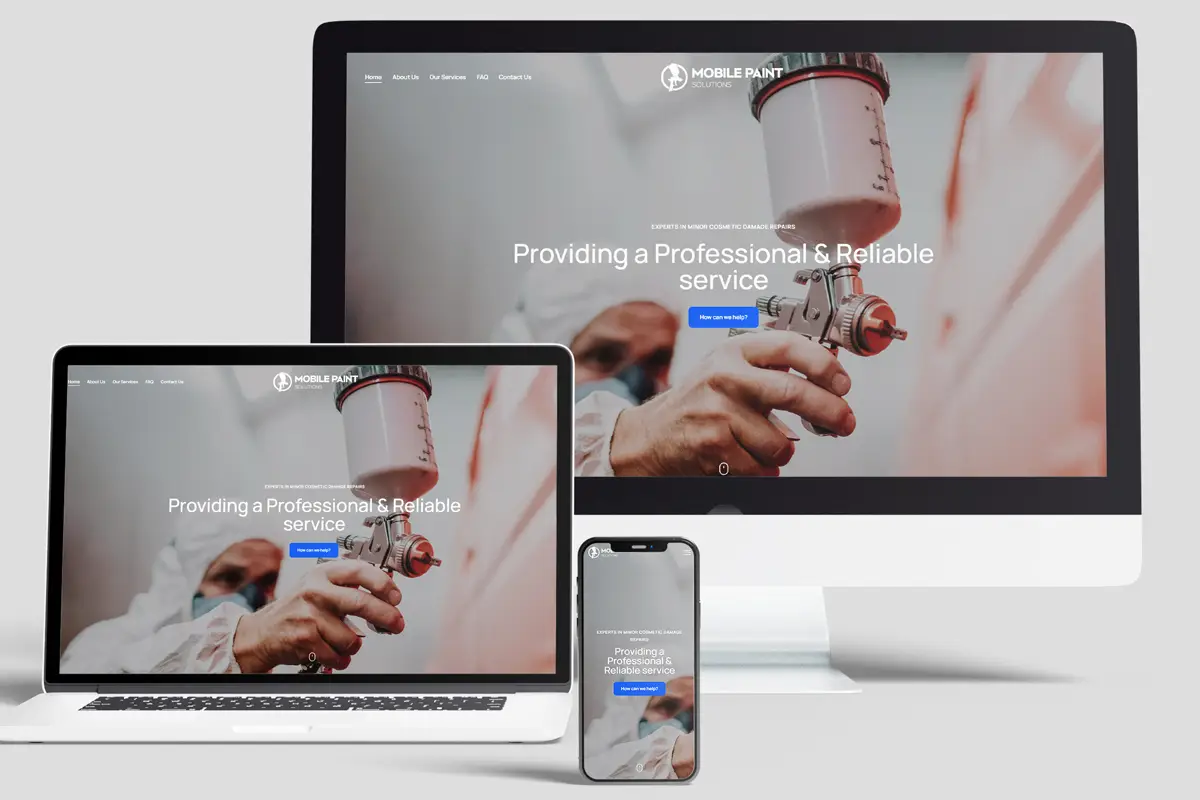 Mobile Paint Solutions website shown on a laptop and phone